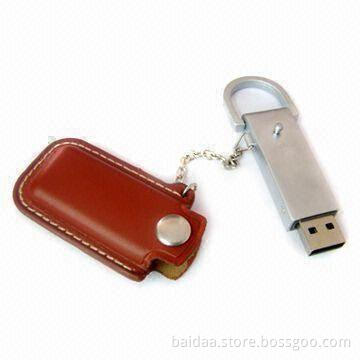 128MB to 16GB Secure Flash Drive with Leather Case, Supports USB 1.0 and 2.0 Interface